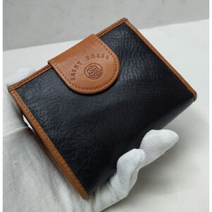 Saint Borse Black Leather Kisslock Framed Credit Card ID Window Bifold Wallet